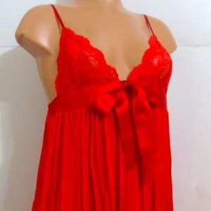 Victoria’s Secret M Babydoll Crinkle Sexy Red Lingerie With Lace & Ribbon